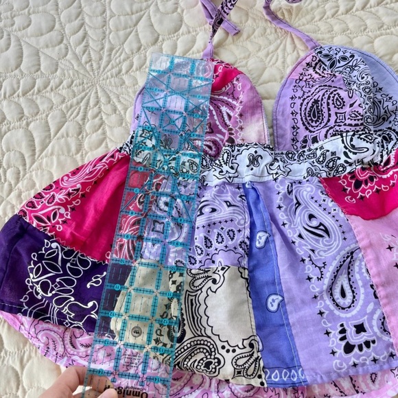 Handmade Quilted Halter Crop Top – Pink Tie-Dye Mix SKU 05065 - Picture 4 of 10